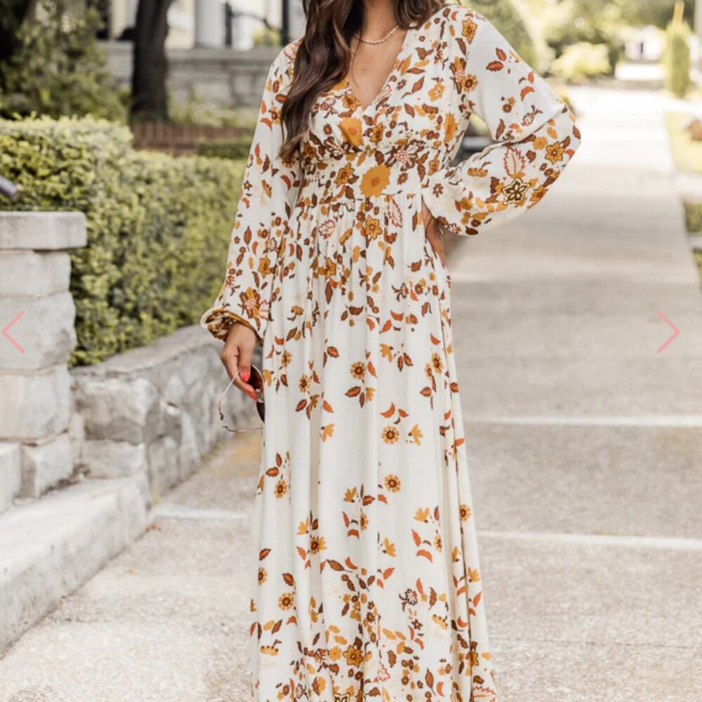 Pink Lily More Days Like This Brown Leaf Print Maxi Dress 1970s inspired